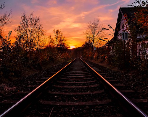 sunset twilight sonnenuntergang railway dämmerung plön bahnschienen olympusem10