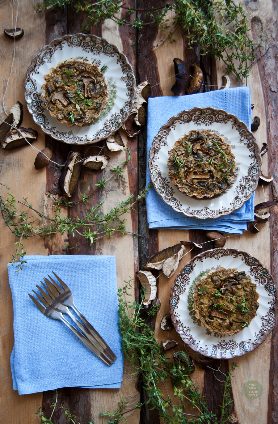 Vegan tartlets with wild mushrooms, herbs and tofu (gluten-free)