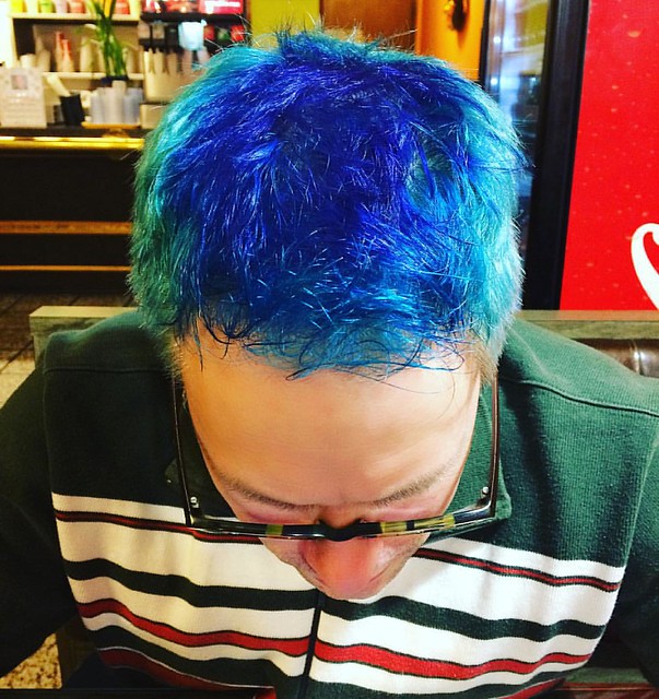 3 shades of blue, currently. He wants to do "peacock" next. 💙