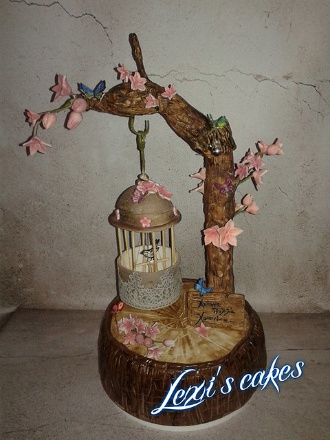 Hanging Bird Cage Cake by Alexia Dutoit Lakki of Lexi's Cakes
