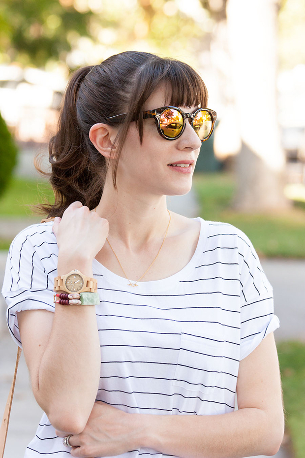Old Navy Striped Tee, Jord Watch, History and Industry Bracelet, Mirrored Sunnies