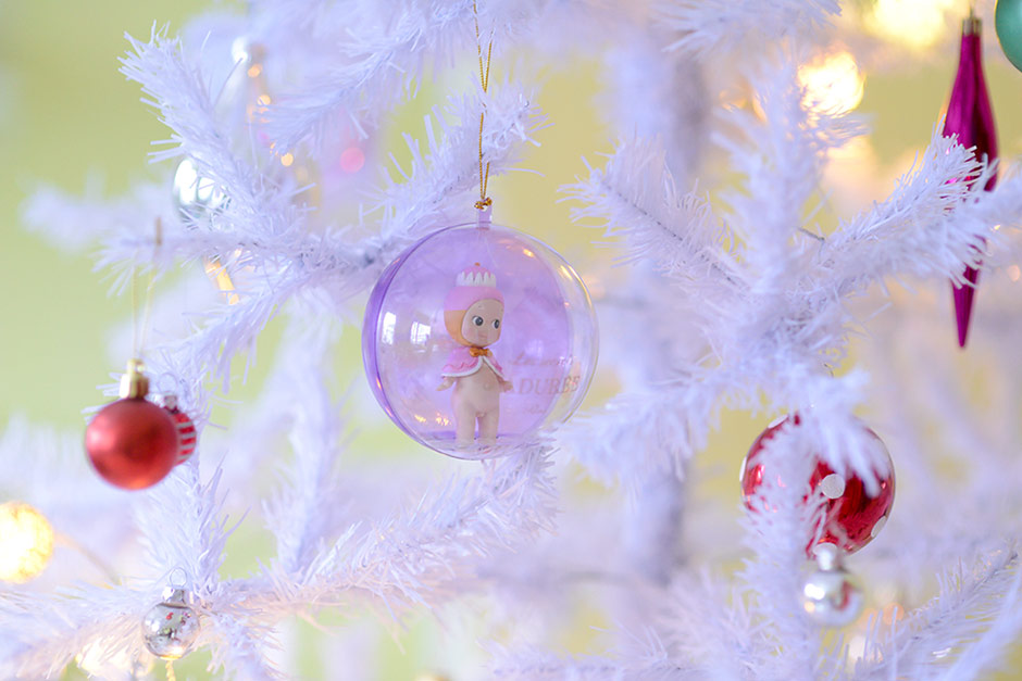 Sonny Angel ornament in a white Christmas tree