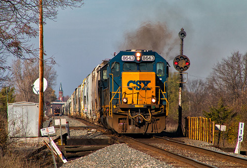 bo cpl signal csx csxt locomotive emd sd502 railroad rail road toledo subdivision q501 south wapakoneta ohio southern western standard cab smoke