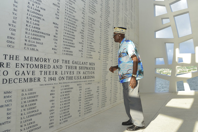 Nelson Mitchell reflects in the shrine room of the USS Arizona Memorial.