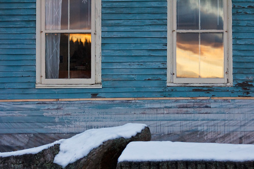 windows winter sunset house snow building harbor maine deerisle stonington