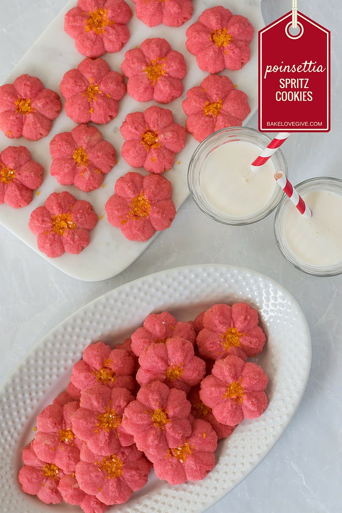 Poinsettia Almond Spritz Cookies are the perfect no-fuss last minute holiday cookie recipe