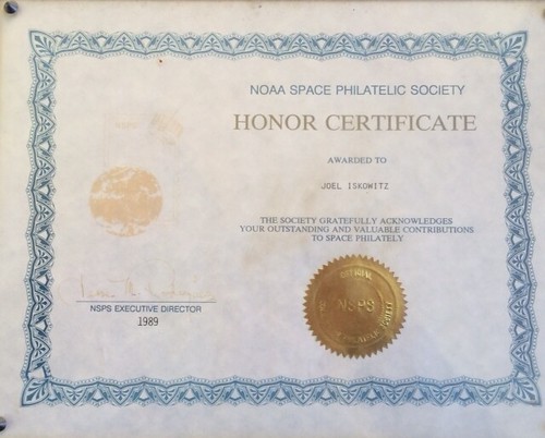 National Oceanic and Philatelic Society certificate