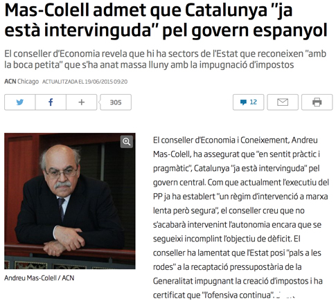 15h13 Mas Colell Cataluña ya está intervenida