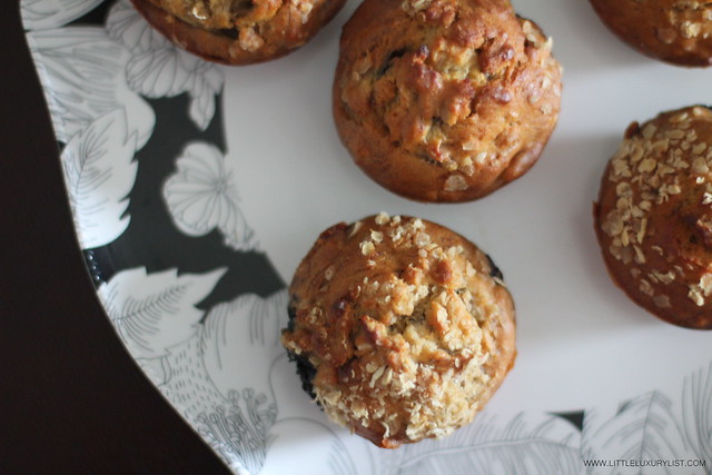 Sugar free banana muffins top floral plate by little luxury list
