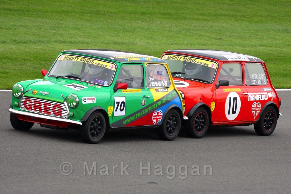 Stuart Coombs and Greg Jenkins get close in Mighty Minis at Donington Park, October 2015