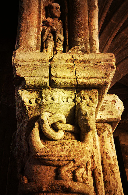 A Decorative Stone Pillar at the Restored Monastery at the Sacred Shore of Northern Spain