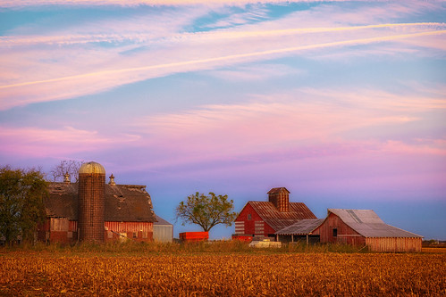 barn barns clouds events places silo sky sunrise things
