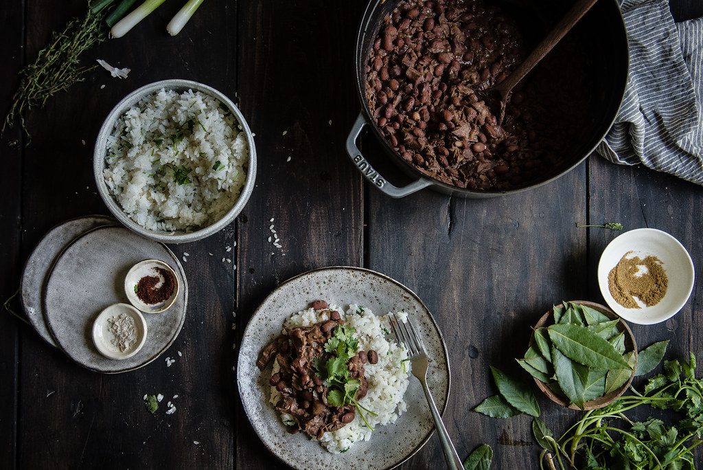 thanksgiving leftover "red beans" & coconut rice | two red bowls