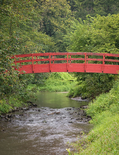 park bridge red wooden iowa
