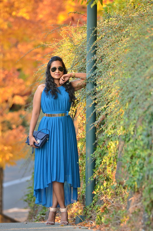 Blue Pleated Maxi Dress