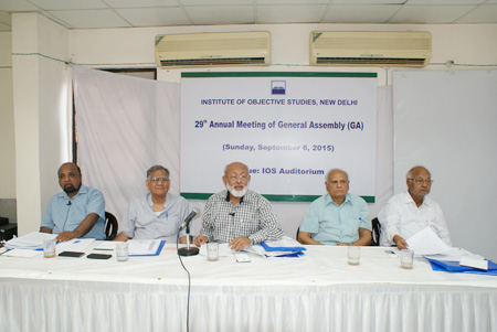 Chairman Dr. Mohammad Manzoor Alam (centre) presiding over  the two-day 29th Annual meeting of General Assembly of the Institute of  Objective Studies, (IOS), in New Delhi.