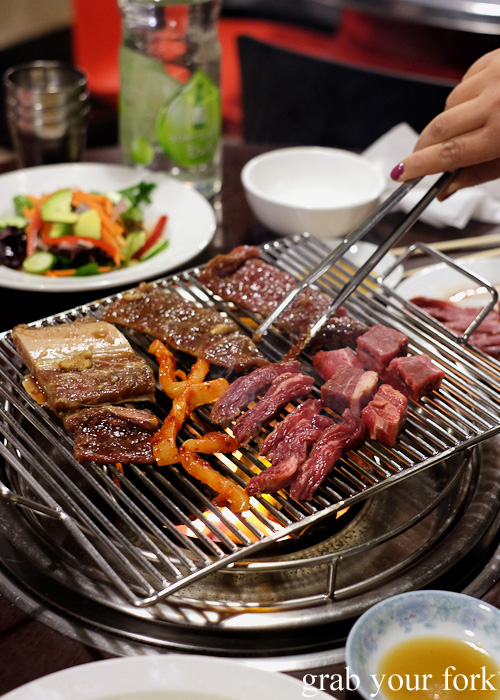Korean barbecue meats at Jang Tur Charcoal BBQ Restaurant, Canterbury