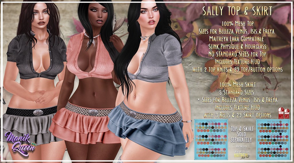 MANIK QUEEN - Sally Top & Sally Skirt *Sold Separately* - SecondLifeHub.com