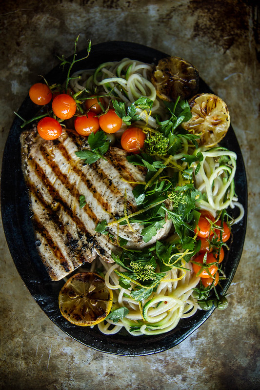 Meditteranean Pasta with Grilled Swordfish and Gremolata