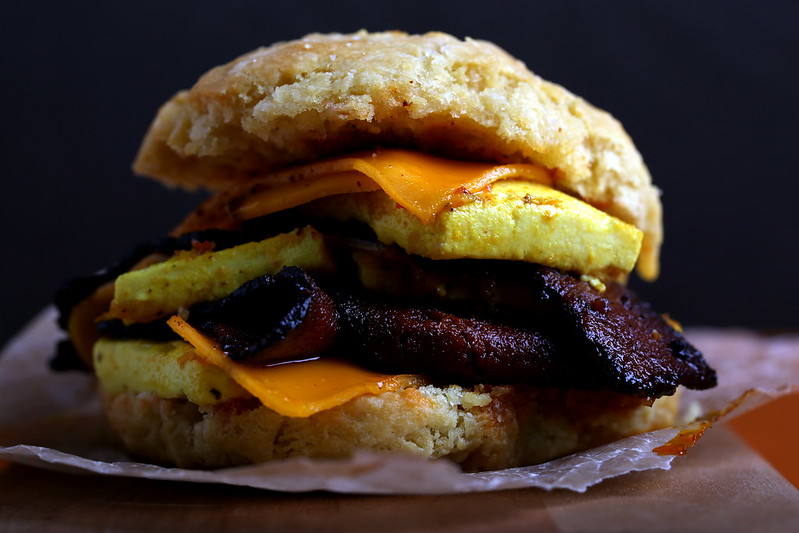 Vegan Bacon, Egg and Cheese Biscuit