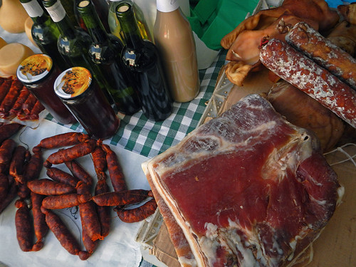 Deli products in the market in Noia, Spain
