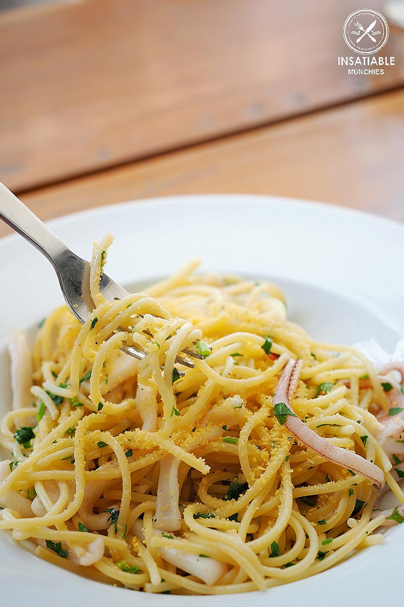 Spaghetti aglio olio, with baby squid and pangritatta ($22). Vessel Italian and Bar, Sydney: Sydney Food Blog Review