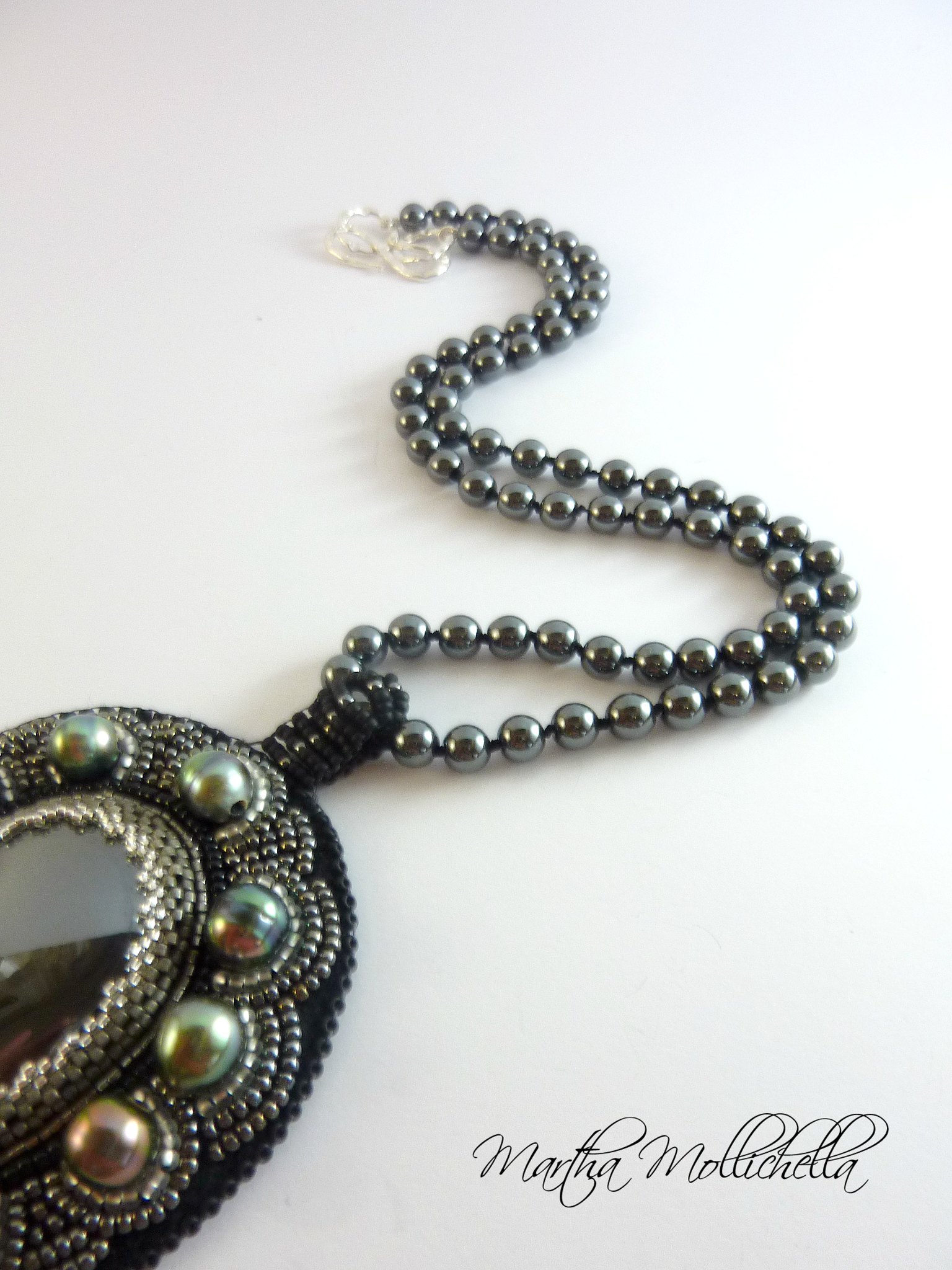 Polynesian pearls handmade with black pearls, beads, hematite pearls, sterling silver 925 handmade in Italy