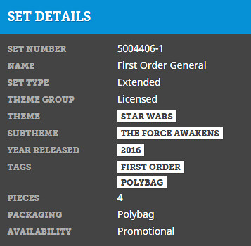 LEGO Star Wars Sw715 First Order General Polybag 5004406 for sale online 