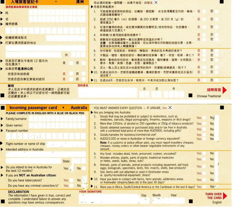 入境卡中文版