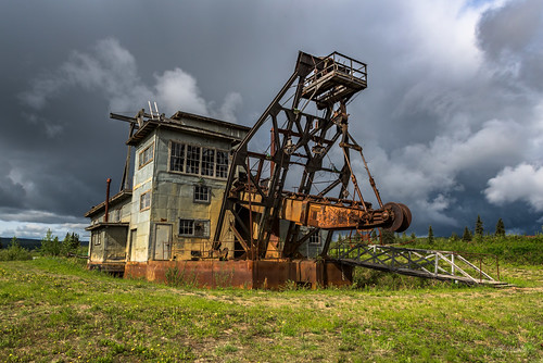 alaska chicken pedro abandoned derelict dredge gold goldrush historical horizontal machinery mining obsolete storm town travel unitedstates us