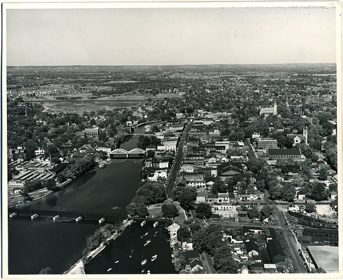 scenery bridges buildings 19481950 rivers outdoors aerialphotography moirariver downtownbelleville