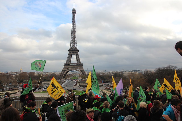 Paris march for climate justice Arc de Triumph to Eiffel tower