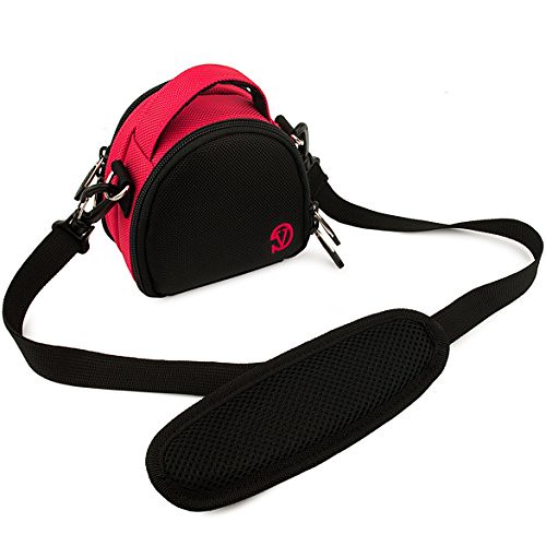 Hot Pink VG Mini Laurel Compact Nylon Carrying Pouch with Removable Shoulder Strap for Nikon Coolpix S01 / S6400 / P310 / L26 / S3300 / S4300 / S6300 / S100 / S8200 / S6200 / P300 / S6100 / S4100 / S3100 / L24 / S8100 / S80 / S1100pj / S5100 / S3000 / S40