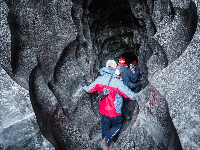 Into an ice cave beneath Vatnajökull