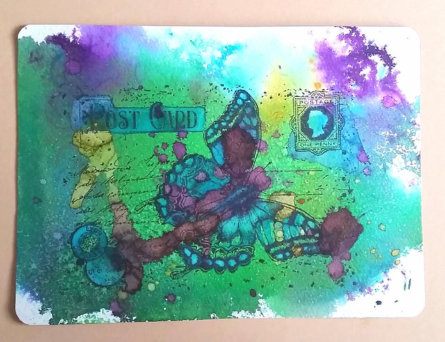 Mail art with diamine shimmertastic inks on Maruman watercolor paper