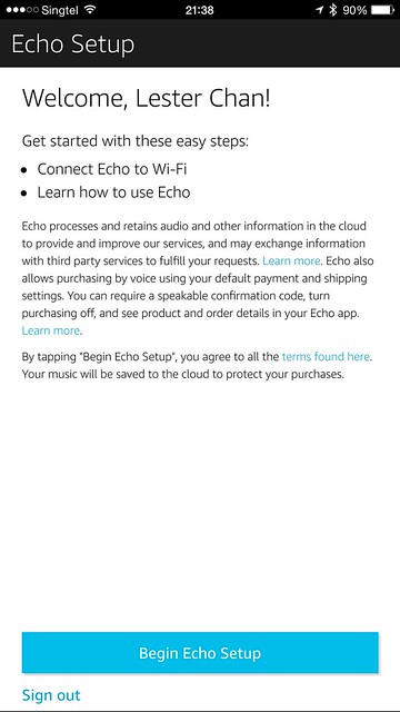 Amazon Echo iOS App - Setup Start