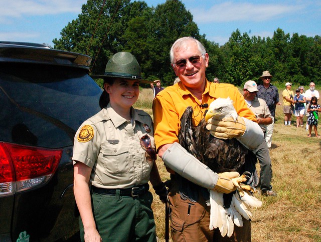 Park Managerr Karen Lambey and Ed Clark - Eagle Release at Widewater State Park, Virginia