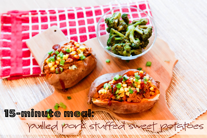 cute & little blog | pulled pork stuffed sweet potato, 15-minute meal recipe | #FullnRichFlavor