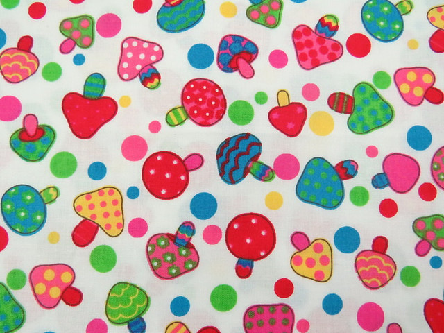 2617A -- Lovely Retro Mushroom and Dot Fabric in Creamy White
