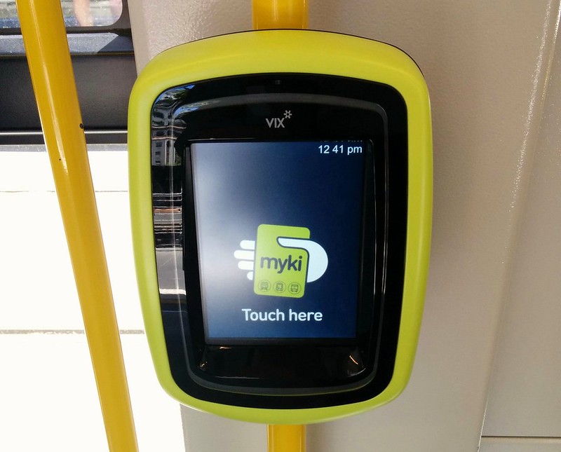 Myki new generation reader on a tram