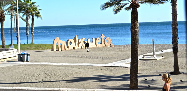 Malagueta sign in Malagueta Beach in Malaga
