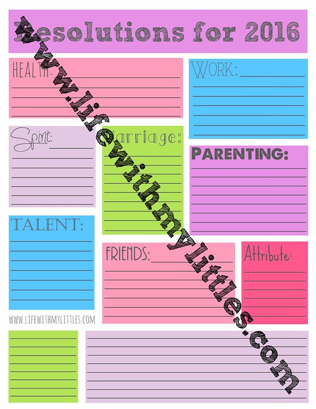 This free 2016 New Year's resolution printable is perfect for writing down your resolutions in 2016! There are areas for all different areas of your life, plus some blank spaces!