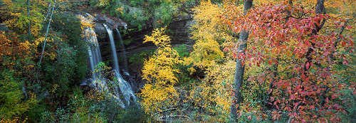 dryfalls highlands northcarolina nc autumn waterfall fall color leaves panorama panoramic 6x17 film ektar100 mountains western