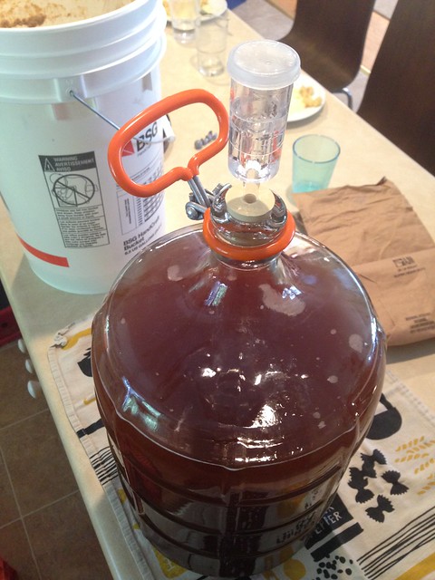 Chili-Pumpkin Ale into the carboy#homebrewing