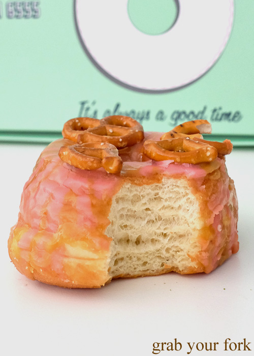 Inside The George Costanza donut with pretzels at Doughnut Time at Central Park, Chippendale