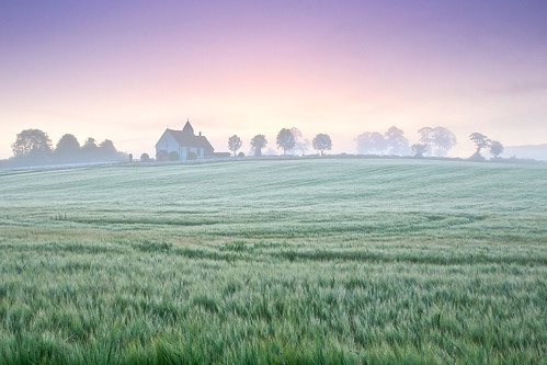mist church fog sunrise dawn haze hampshire saxonchurch wheatfield sthuberts idsworth finchdean