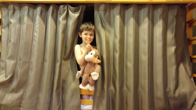 Eskil and Monkey in their 'cubby house'