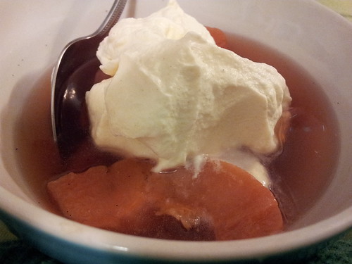 Vanilla-Poached Quince with Cinnamon Whipped Cream