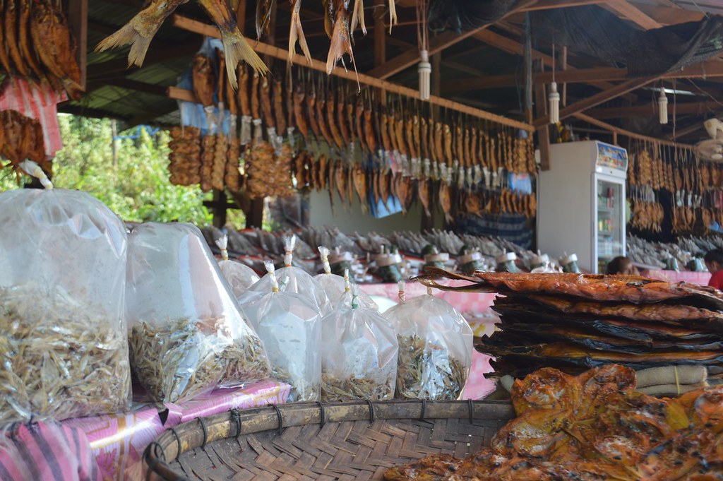 Fish market at villages along the Mekong river in Laos