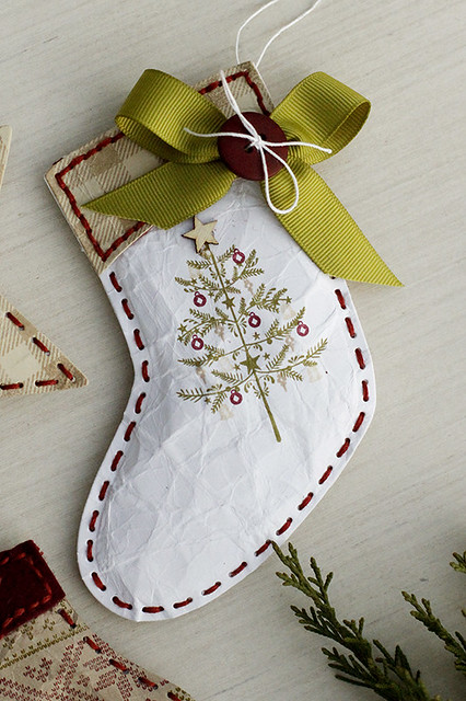 Puffy Stocking Ornament using Beaded Holiday Stitch Kit and Wee Folk Holiday from Papertrey Ink